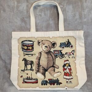 Vintage Smithsonian‎ Institution Tote Book Bag Large Cream Toys Teddy Bear 90s